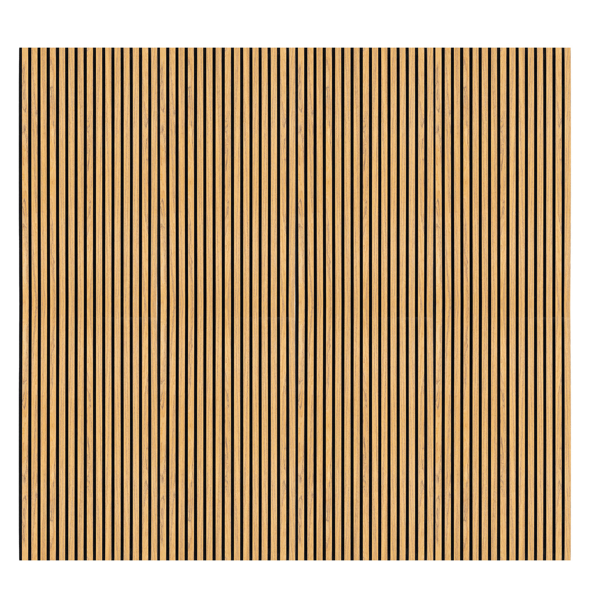Panneaux acoustiques muraux en chêne, présentant des lattes verticales en bois clair avec des textures naturelles et des nuances dorées