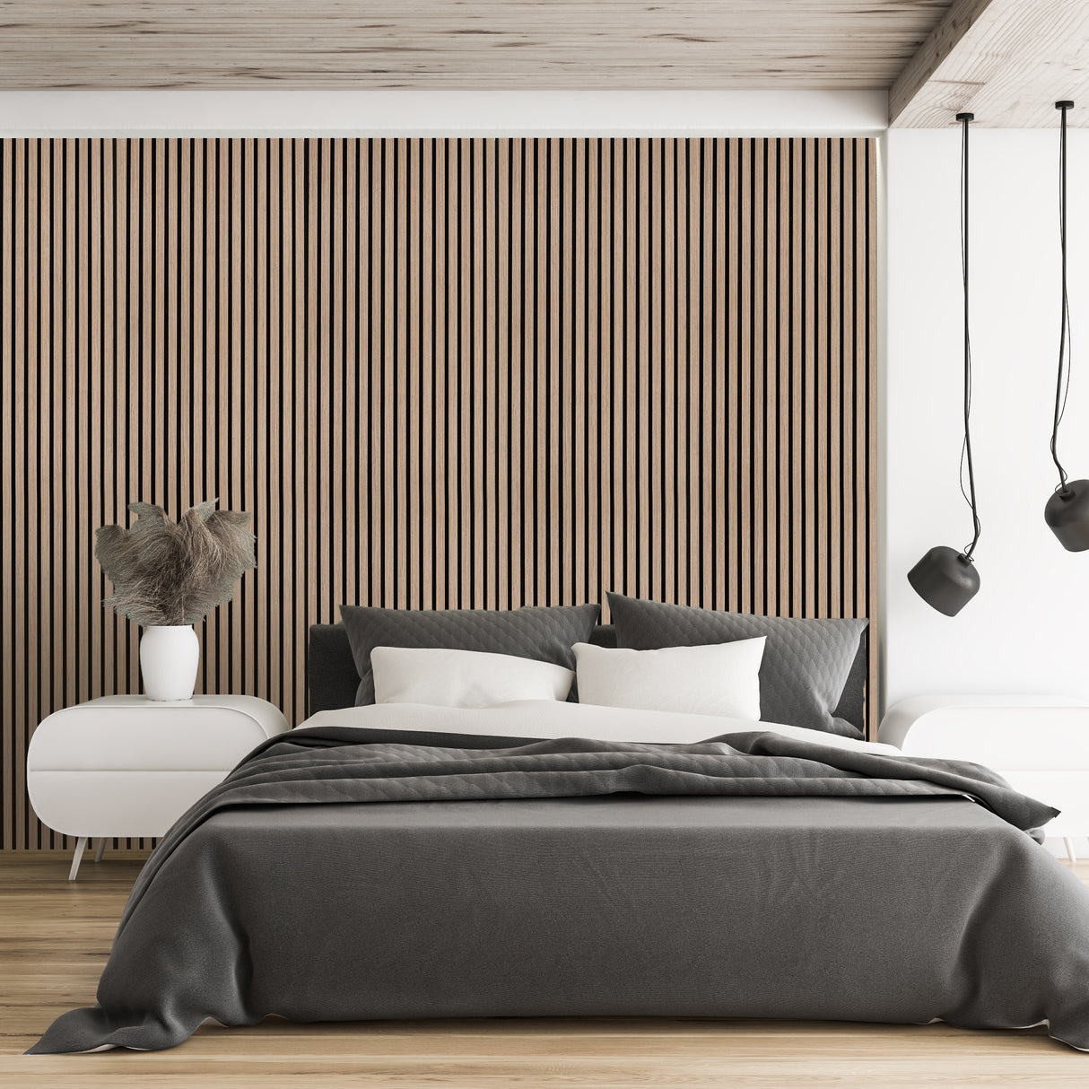 3x Panneaux Lattes Acoustiques Muraux - Noyer Clair