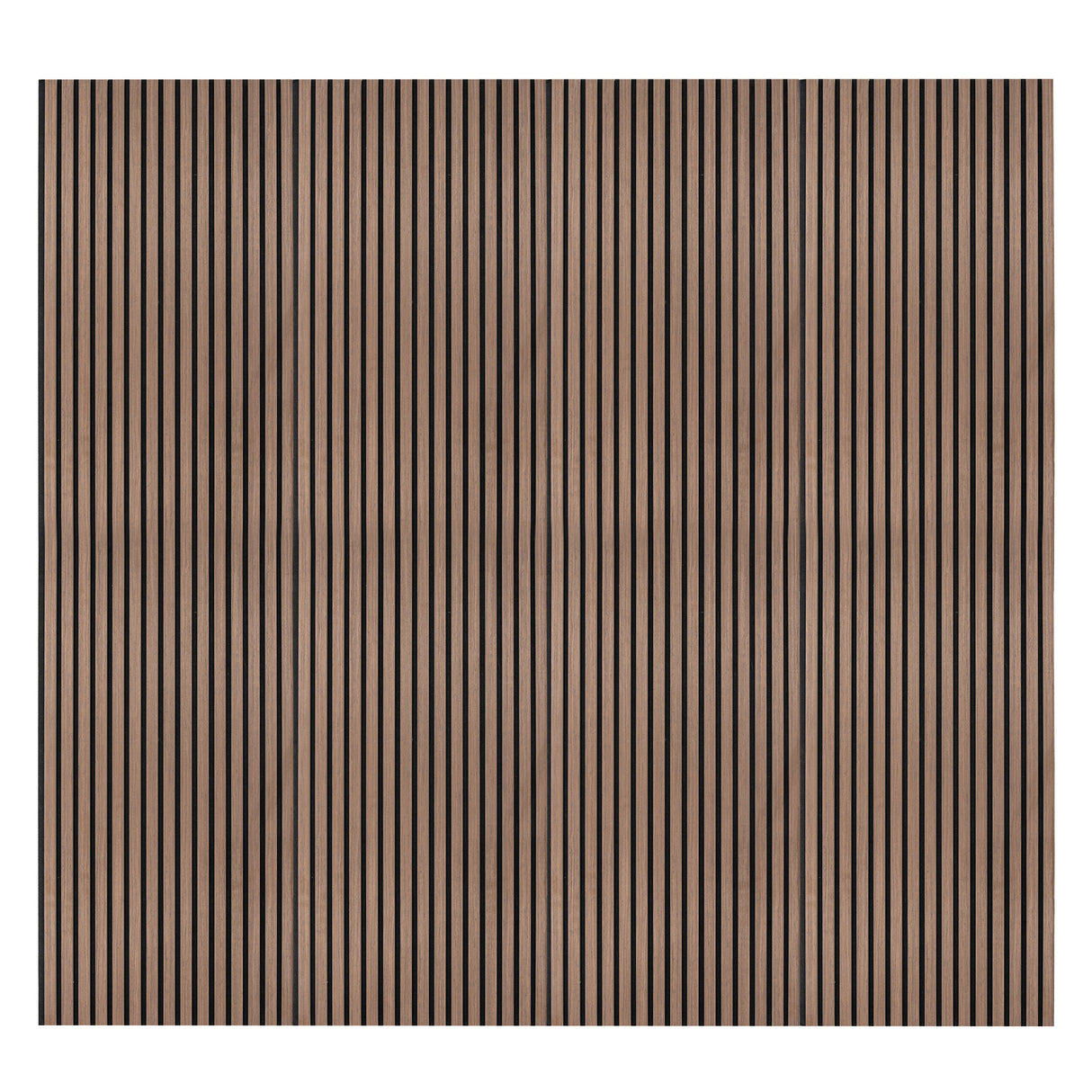 Panneaux acoustiques muraux en lattes de bois noyer foncé, présentant une texture lisse et des lignes verticales élégantes