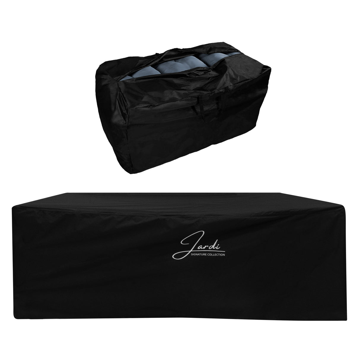 Lot de Salon de Jardin 4 Pièces en Aluminium Effet Bois & Coffre de Rangement 582 L en Rotin Noir