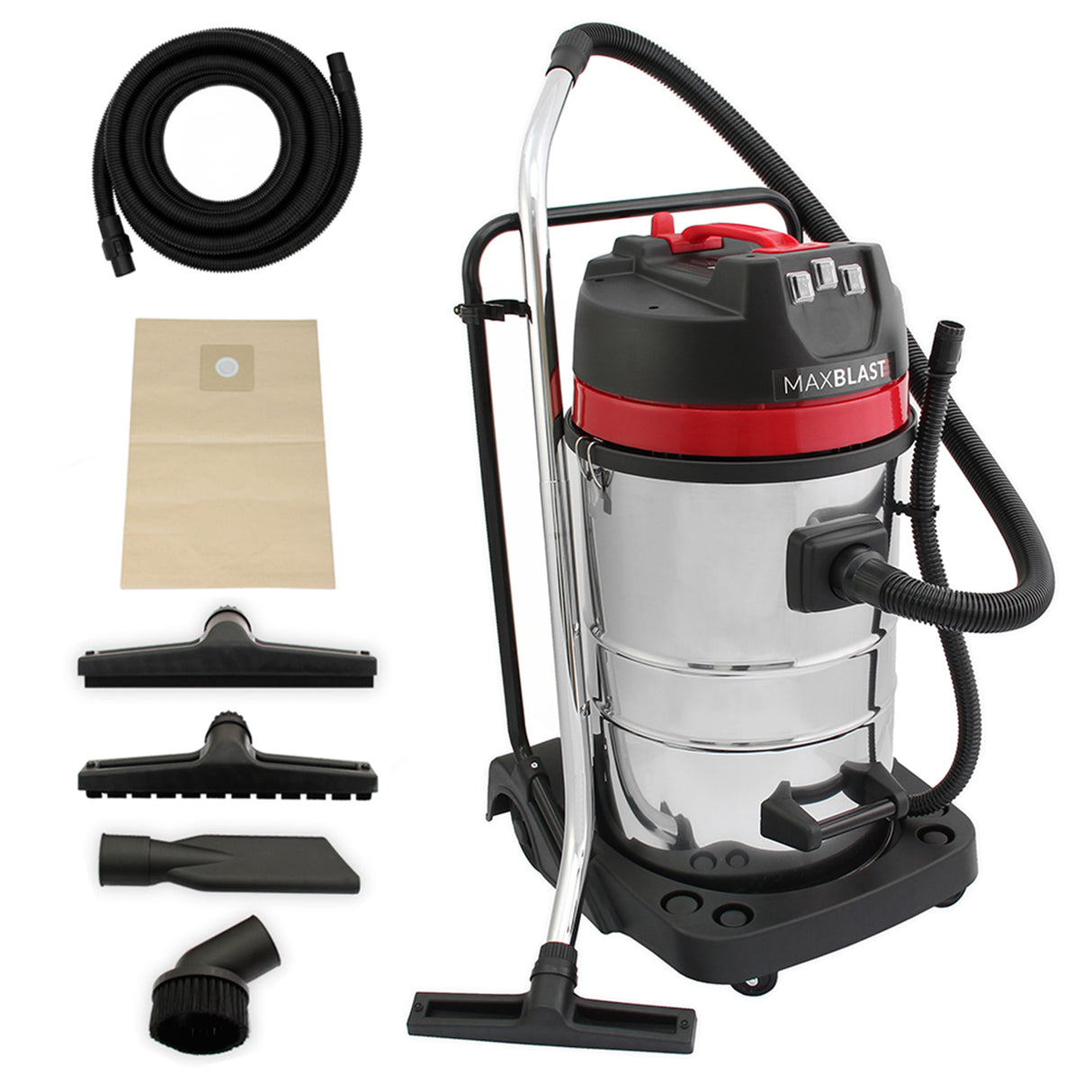 MAXBLAST Lot de Aspirateur Industriel de 80 L, Tuyau de 5 m & Accessoires