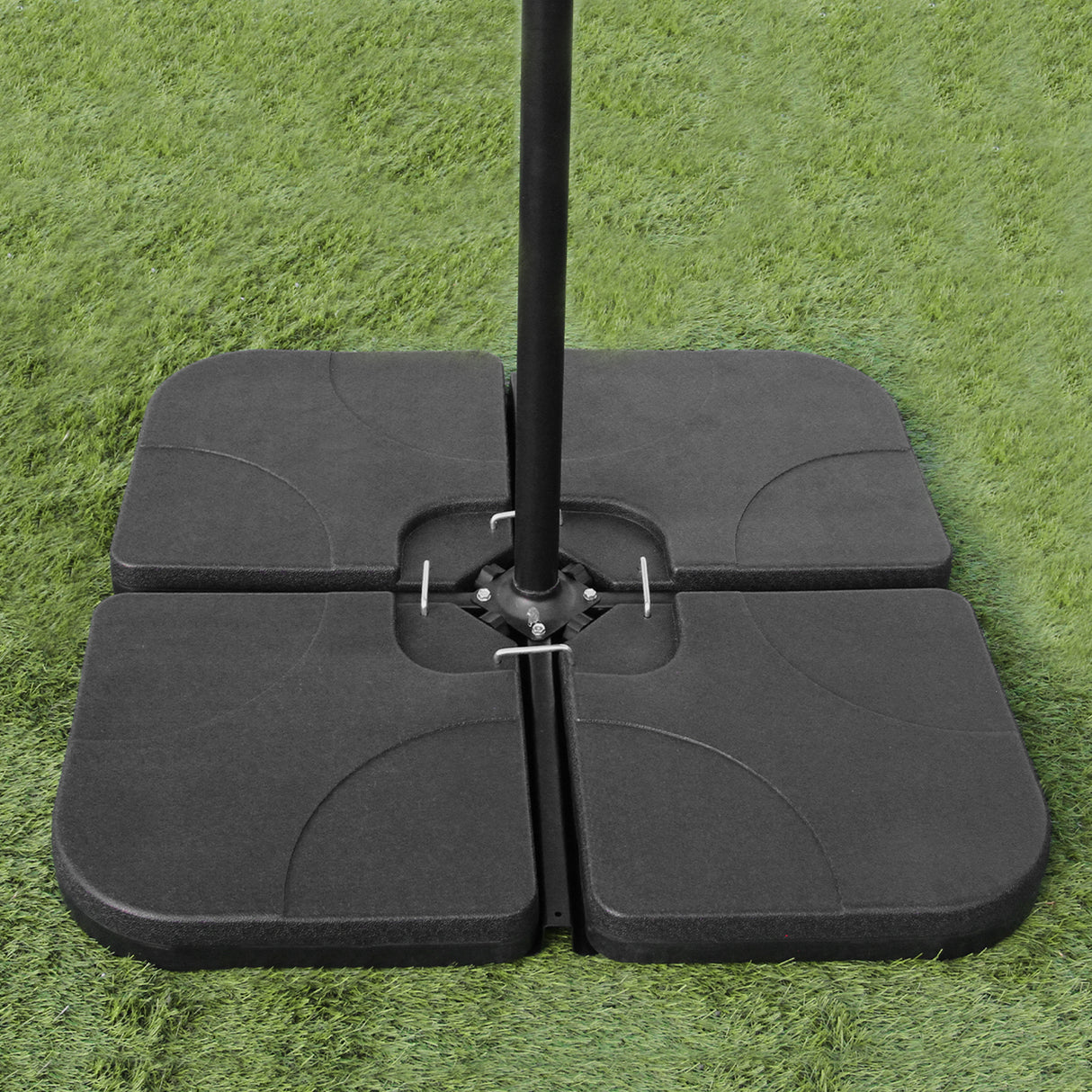 Lot de Salon de Jardin 4 Pièces en Aluminium Anthracite, Parasol Noir & Base Carré