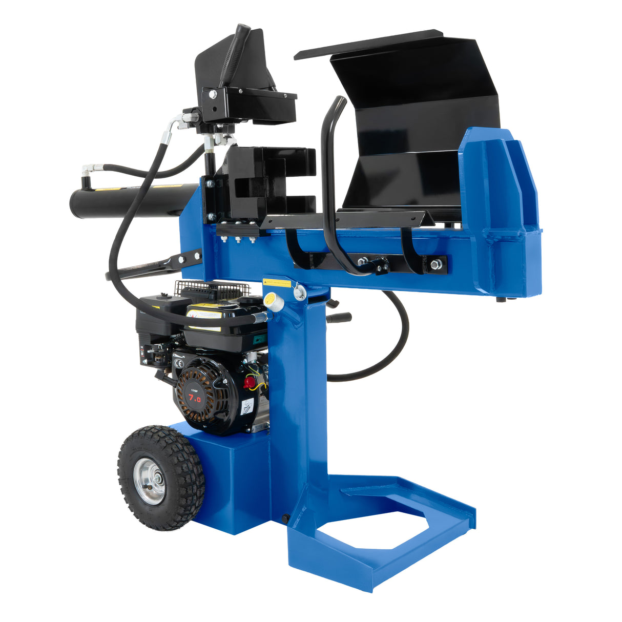 Fendeur de bûches T-Mech de 520 mm, couleur bleue, avec moteur puissant, roues robustes et plateau de coupe en métal noir