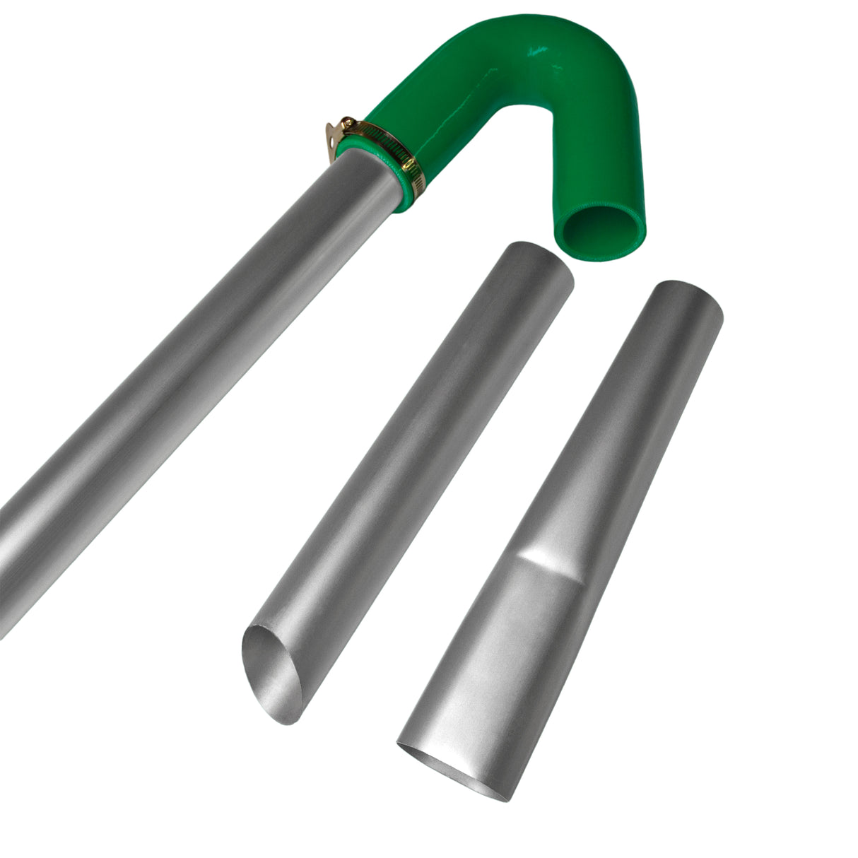 Perche en aluminium argenté avec embout vert, idéale pour aspirateur industriel, conçue pour nettoyer les gouttières jusqu'à 7,2 m