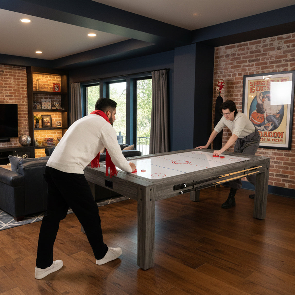 Table Multi Jeux 7 en 1 avec 2 Bancs de Rangement - Gris