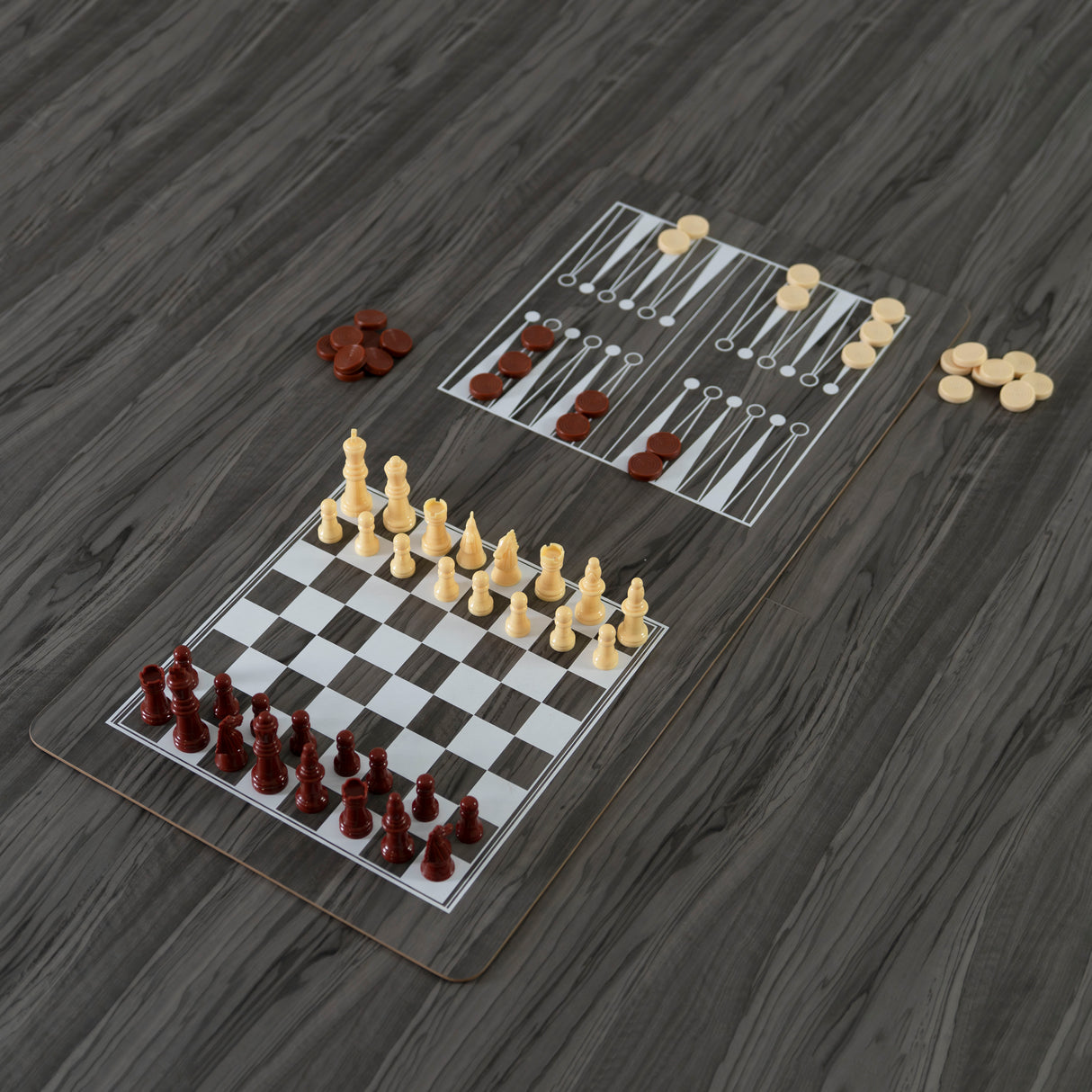 Table Multi Jeux 7 en 1 avec 2 Bancs de Rangement - Gris