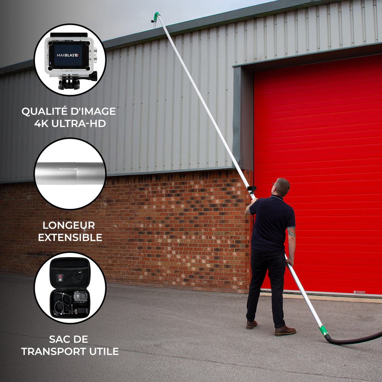 MAXBLAST Lot de Perche d'Aspiration de Gouttières & Caméra d'Inspection