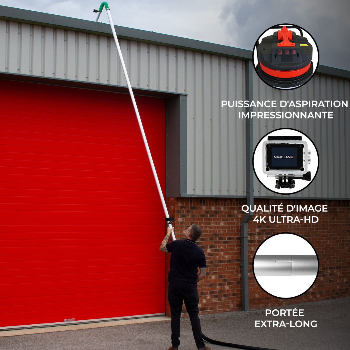 MAXBLAST Lot de Aspirateur Industriel 90 L, Perche Pour Gouttières & Caméra d'Inspection