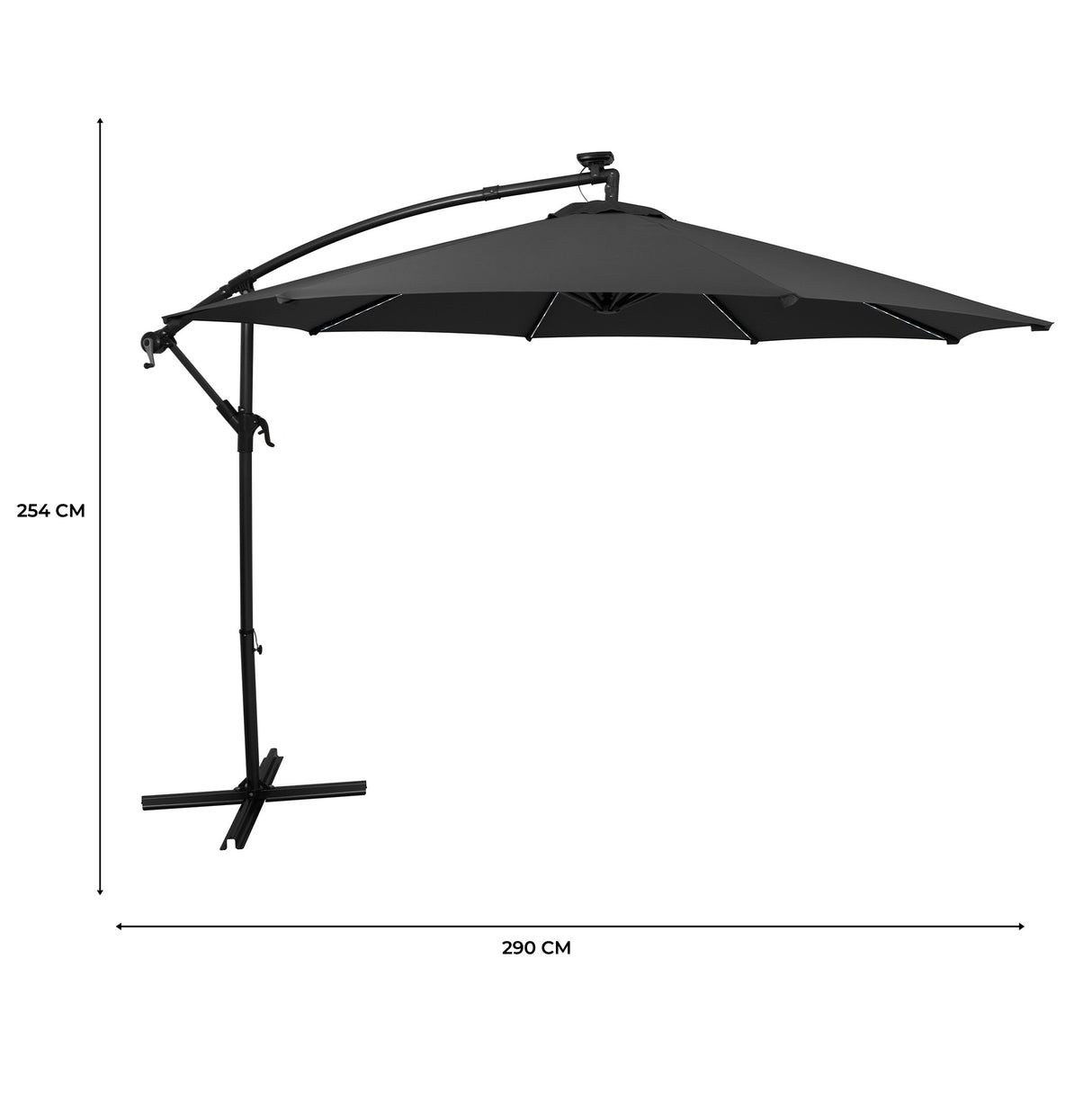Parasol Banane à Mât Déporté à LED 3 m - Gris