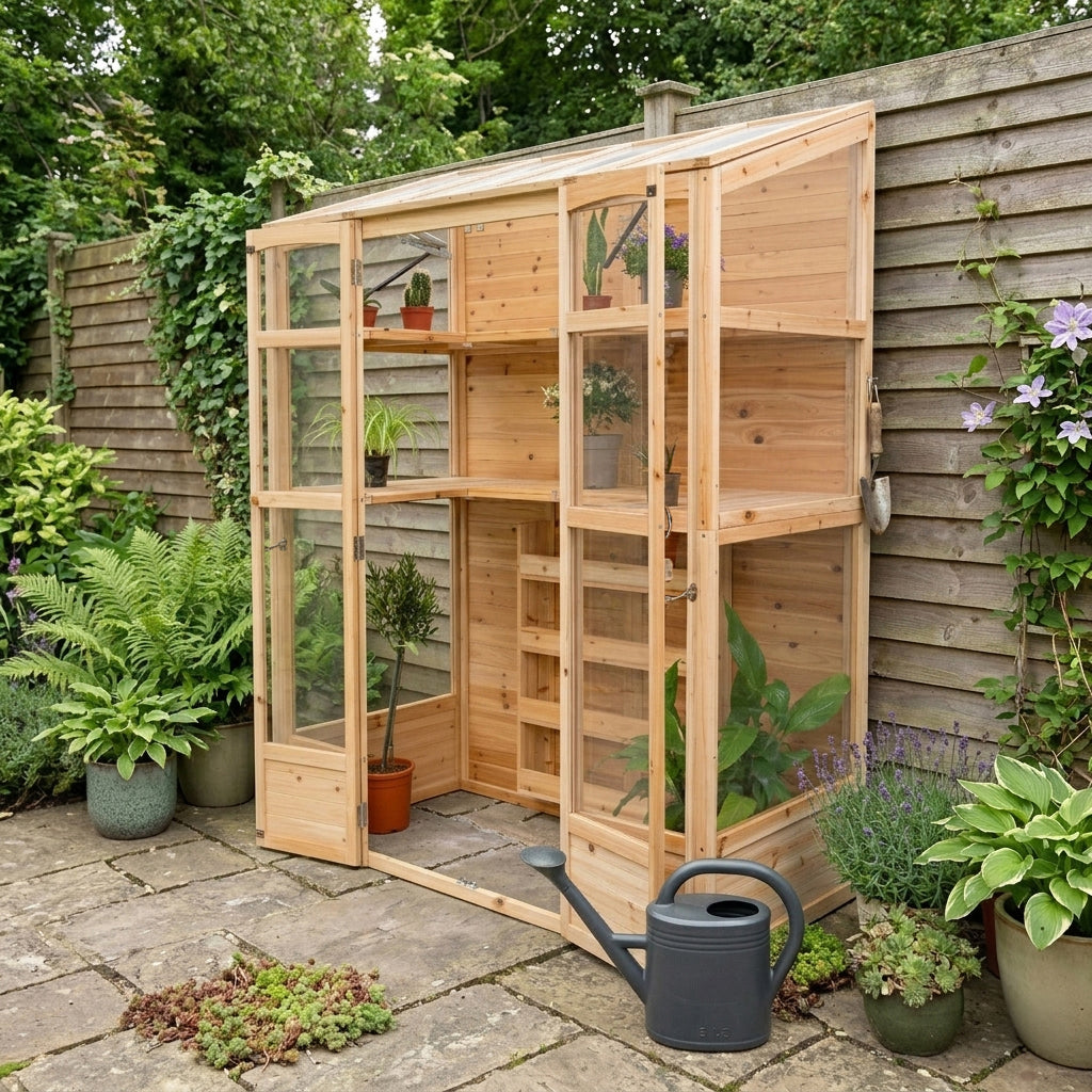 Serre de Jardin Adossée en Bois - Naturel