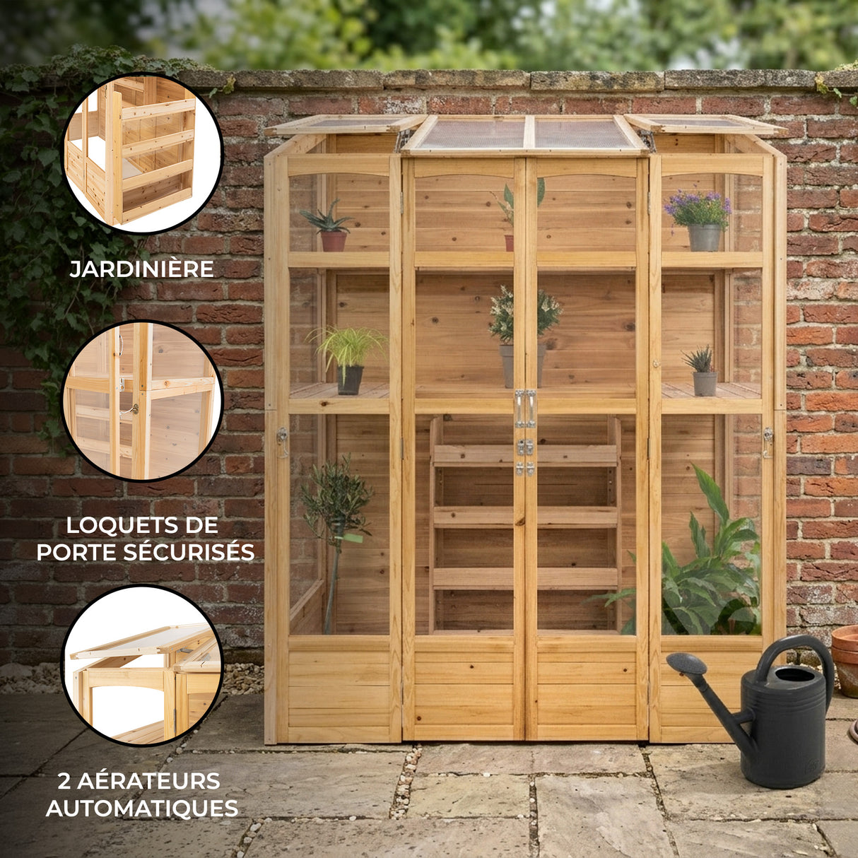 Serre de Jardin Adossée en Bois - Naturel