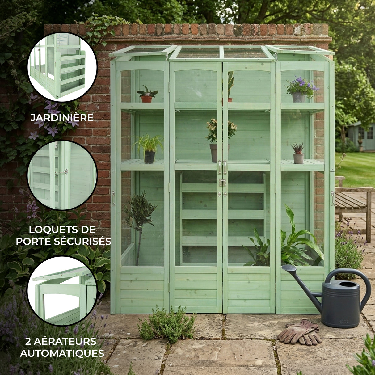 Serre de Jardin Adossée en Bois - Vert