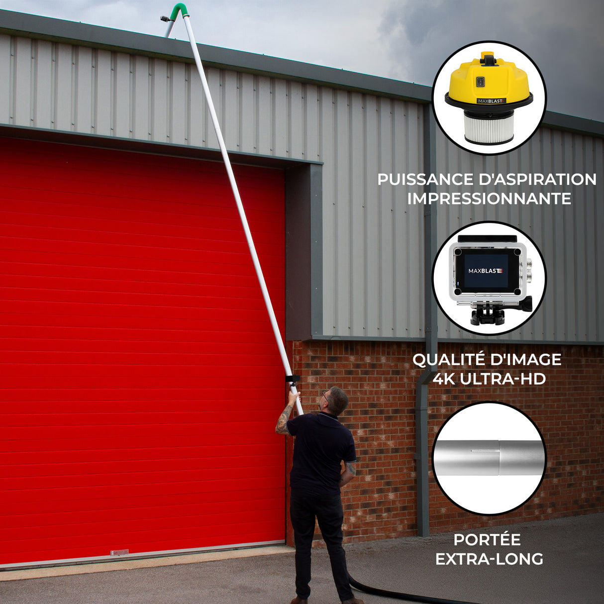 MAXBLAST Lot de Aspirateur Industriel 30 L, Perche Pour Gouttières & Caméra d'Inspection