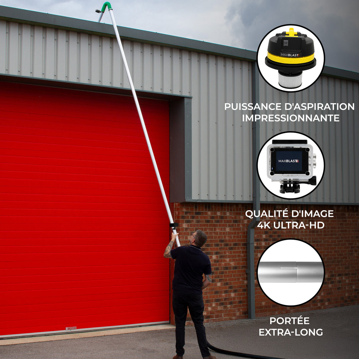 MAXBLAST Lot de Aspirateur Industriel 50 L, Perche Pour Gouttières & Caméra d'Inspection