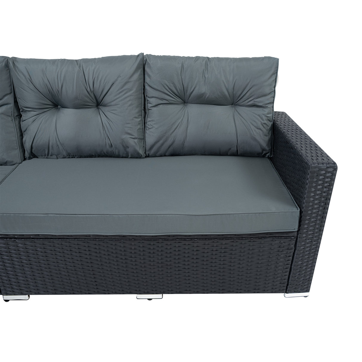 Salon de Jardin en Rotin & Table en Bois Composite - Noir