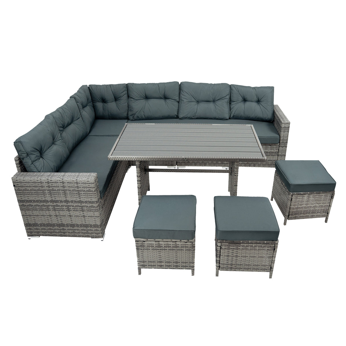 Salon de Jardin en Rotin & Table en Bois Composite - Gris