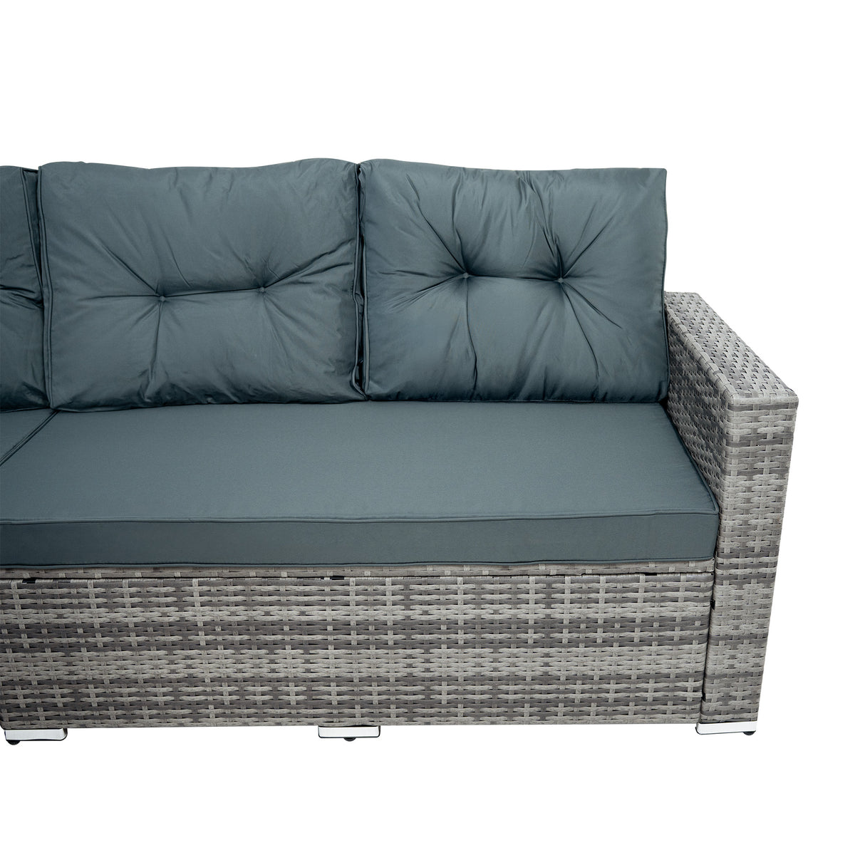 Salon de Jardin en Rotin & Table en Bois Composite - Gris