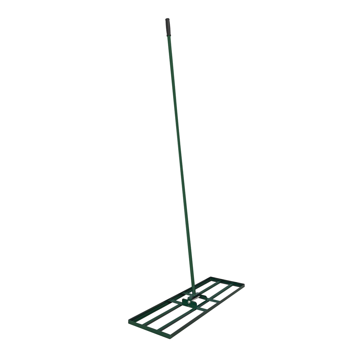 Niveleur de pelouse vert avec manche extensible de 100 cm, conçu pour égaliser le sol et faciliter l'entretien du jardin