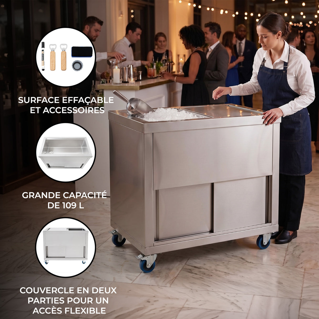 Bac à Glaçons Mobile 109 L en Inox