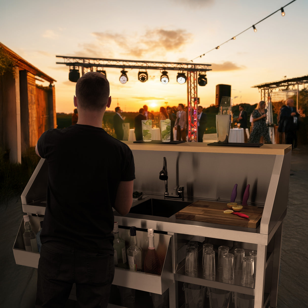 Lot de Station de Bar à Cocktails Mobile & Bac à Glaçons Mobile 109 L