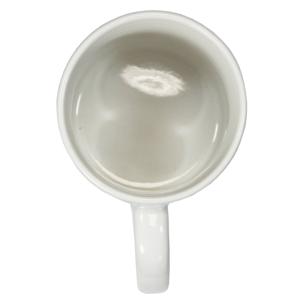 Tasse blanche en céramique lisse avec une anse, vue de dessus, idéale pour la sublimation et la personnalisation