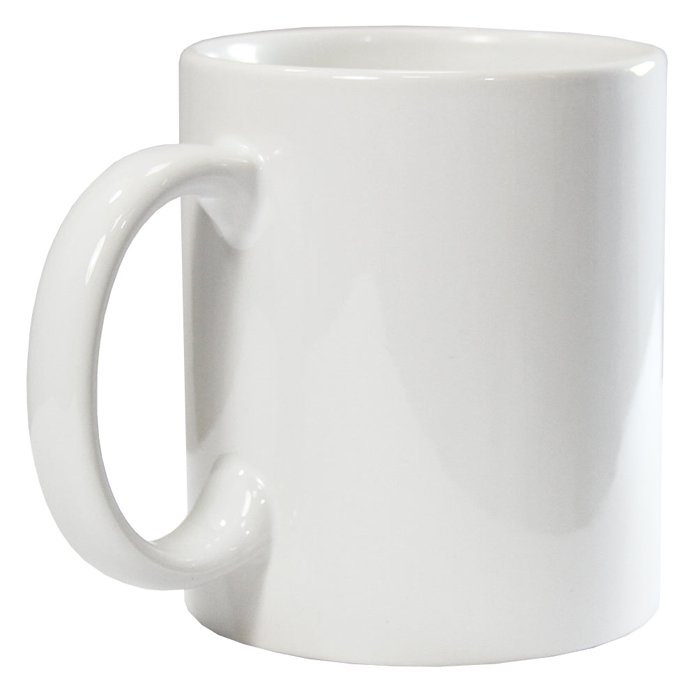 Tasse de sublimation blanche en céramique, finition lisse et brillante, idéale pour personnalisation et présentation en boîte