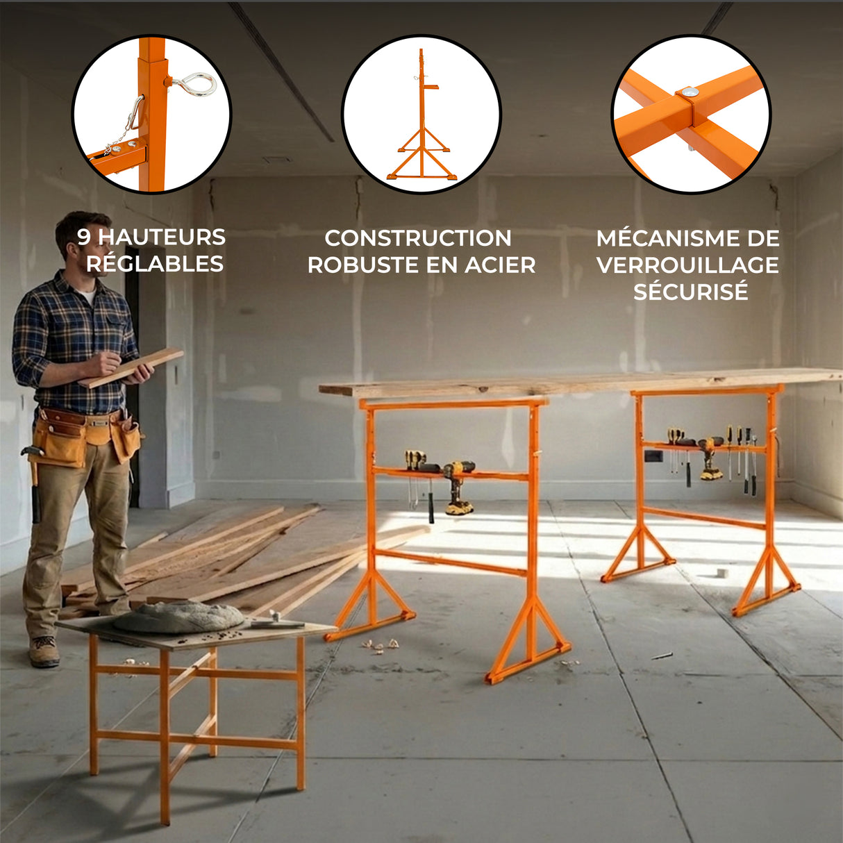 Lot de 2 Tréteaux de Maçon & 3 Supports en X (750 mm)