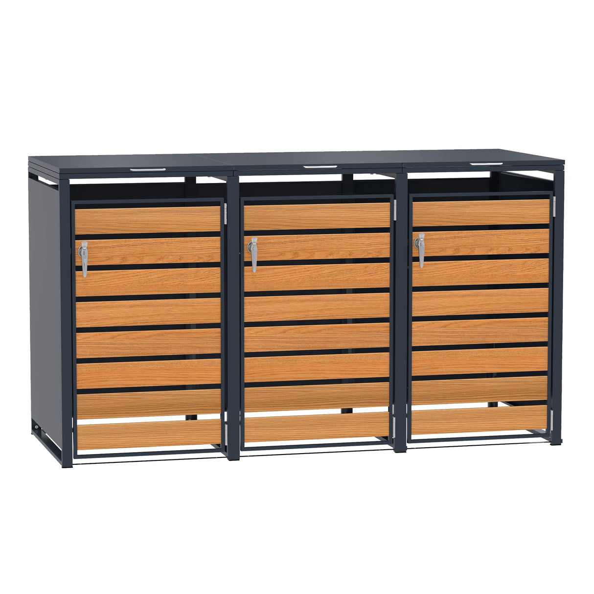 Abri Métallique pour 3 Poubelles à Roulettes - Anthracite et Bois