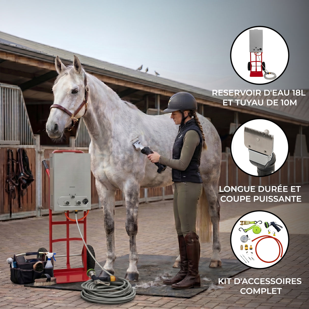 Douche de Cheval Portable avec Tondeuse sans fil
