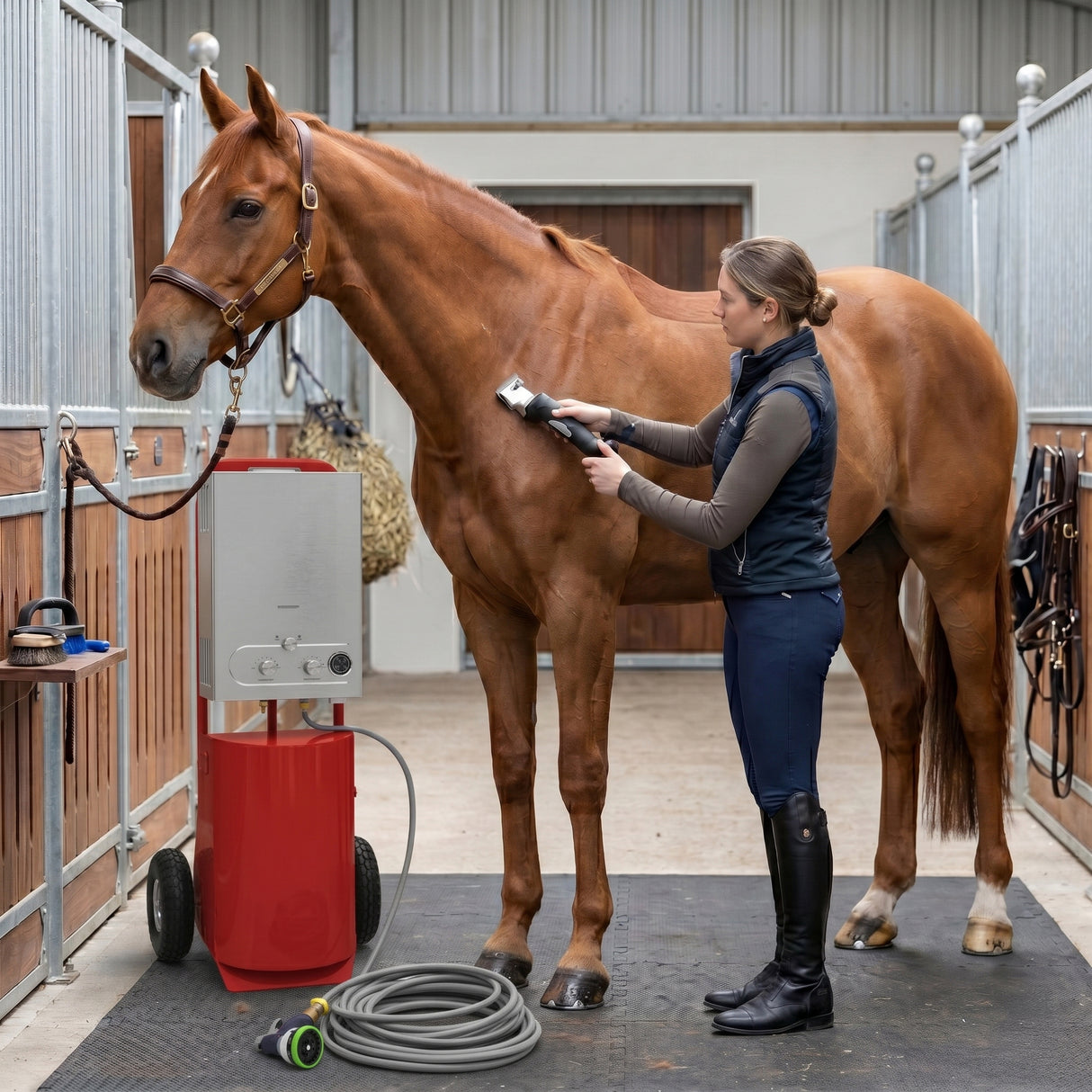Douche de Cheval Portable Deluxe (Rouge) avec Tondeuse sans fil