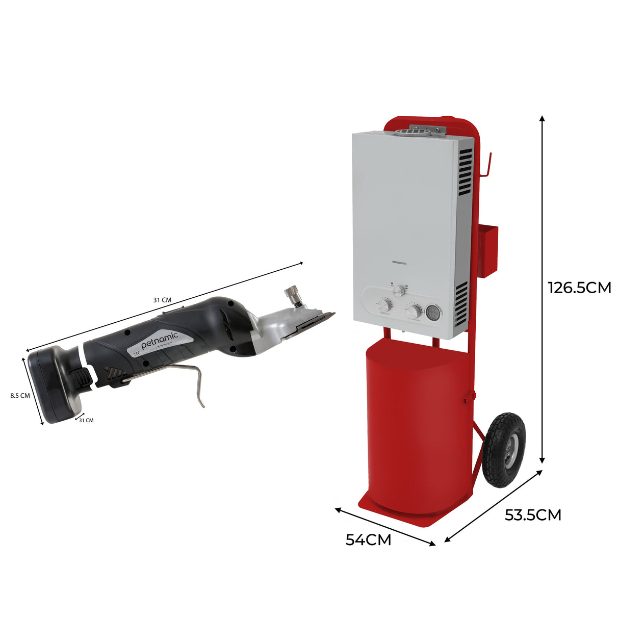 Douche de Cheval Portable Deluxe (Rouge) avec Tondeuse sans fil
