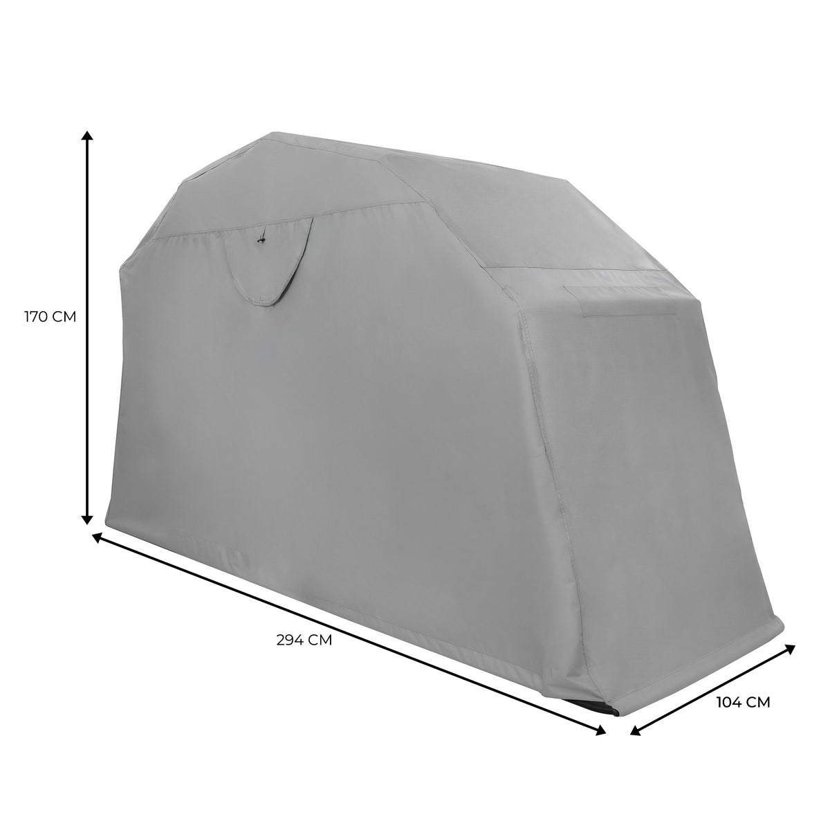 Housse de protection grise pour mobilier de jardin, dimensions 294 cm de long, 170 cm de haut, 104 cm de large, en tissu résistant
