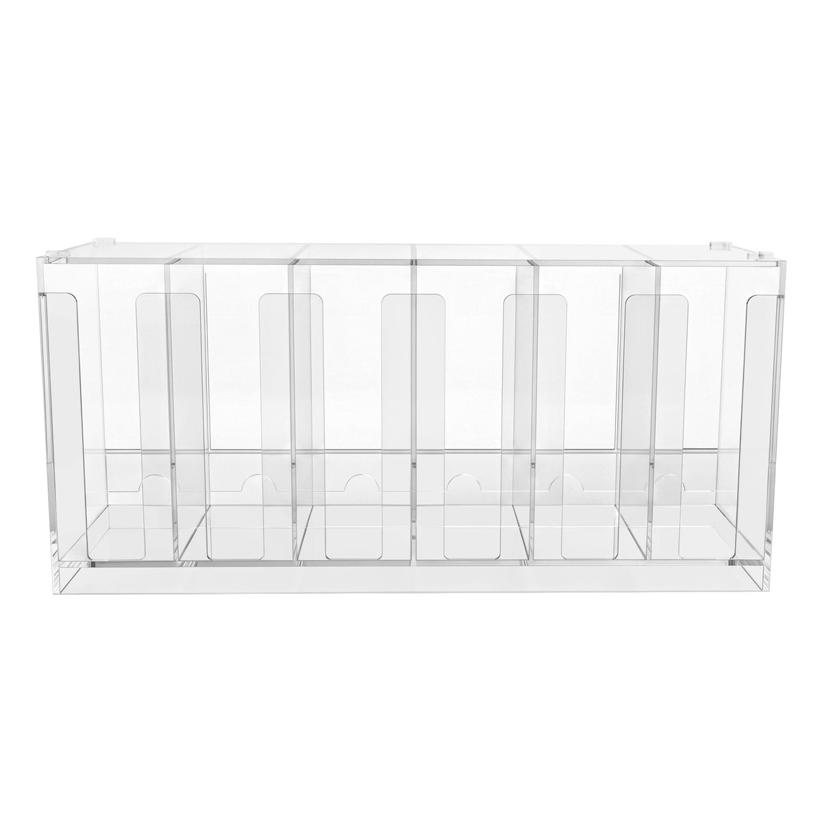Organisateur de rangement transparent en acrylique, avec six compartiments rectangulaires, idéal pour le stockage et l'organisation