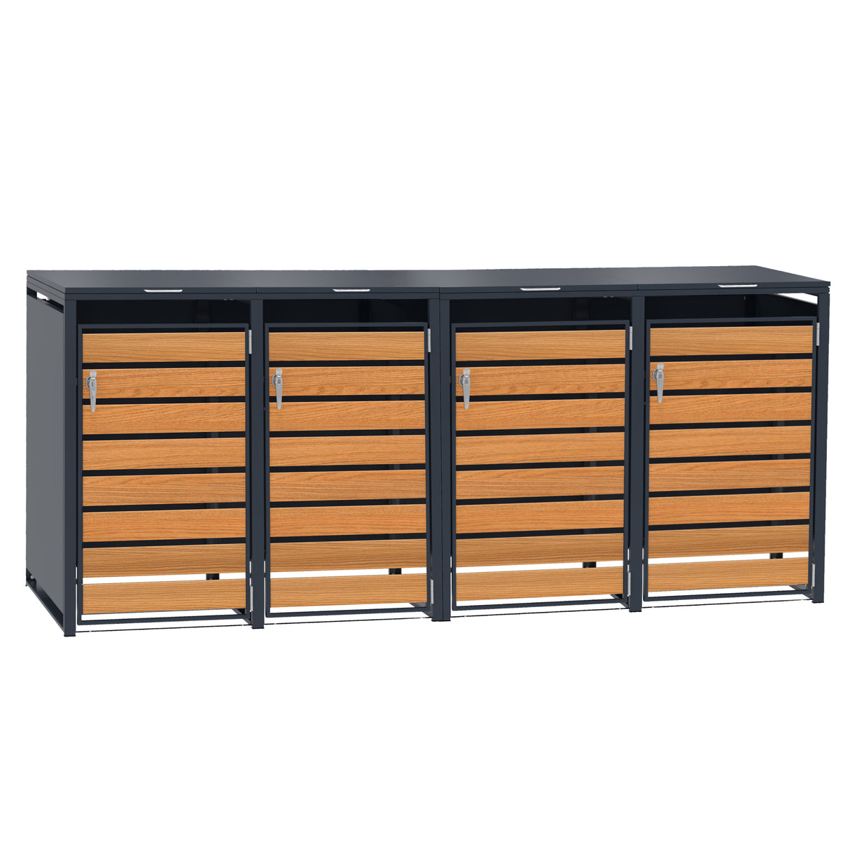 Abri Métallique pour 4 Poubelles à Roulettes - Anthracite et Bois