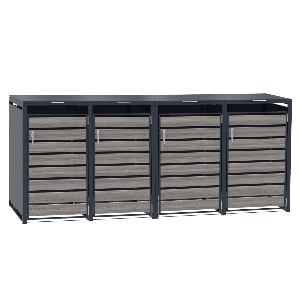 Abri Métallique pour 4 Poubelles à Roulettes - Anthracite et Bois Gris