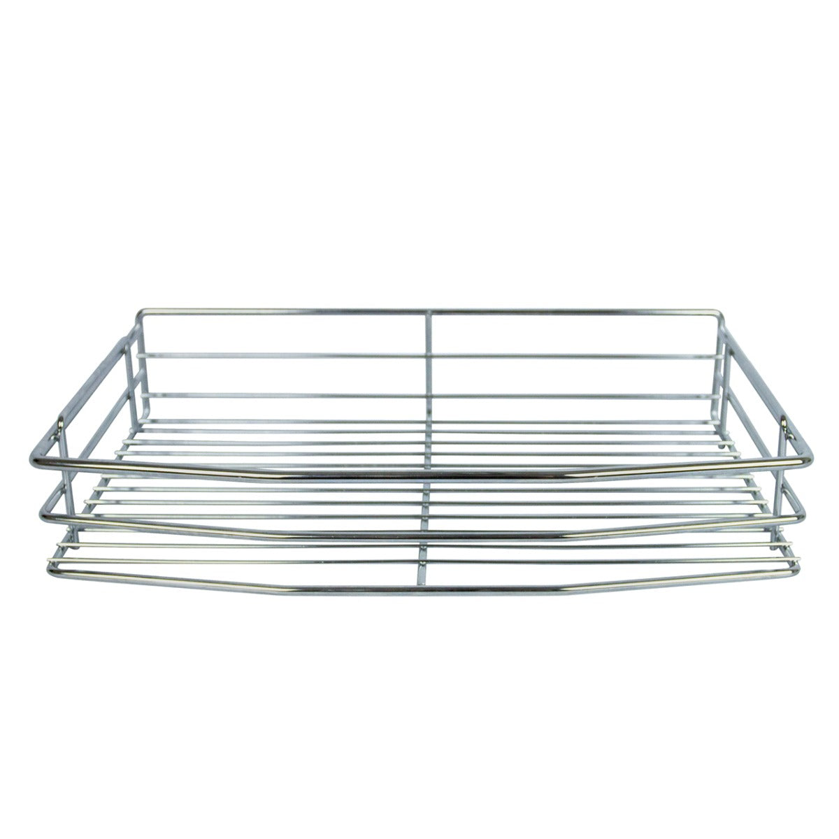 Paniers coulissants métalliques d’angle, finition argentée, design ouvert avec plusieurs niveaux pour un rangement pratique et optimisé