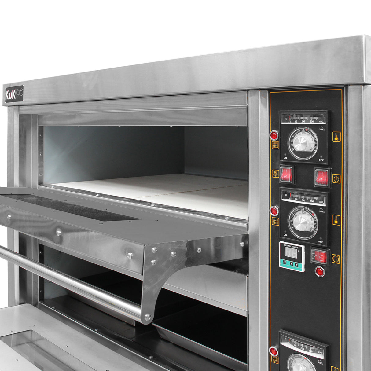 Four à pizza professionnel KuKoo en acier inoxydable, avec commandes numériques, intérieur spacieux et surface de cuisson en pierre