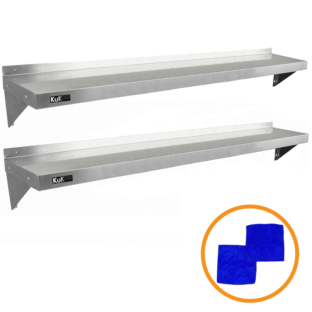KuKoo 2 Étagères Murales en Inox - 194 cm x 30 cm