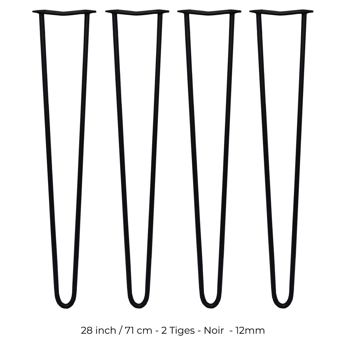 Quatre pieds de table noirs de 71 cm, en métal avec deux tiges de 12 mm, au design élégant et moderne, parfaits pour meubles