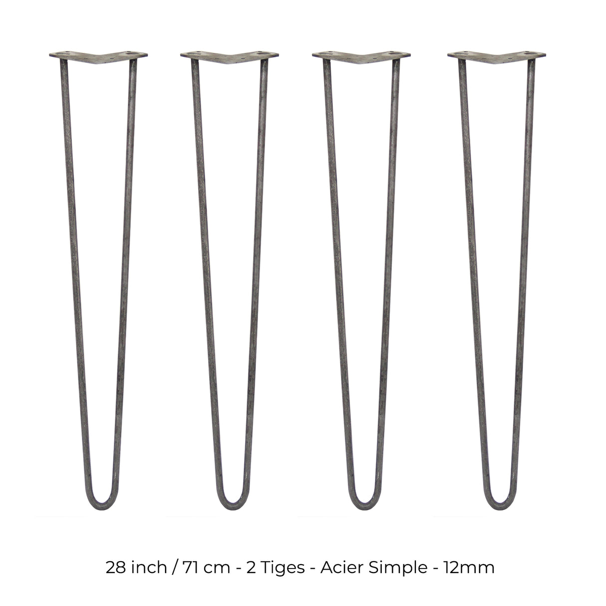 4 Pieds de Table en Epingle à Cheveux - 71cm - 2 Tiges - 12mm