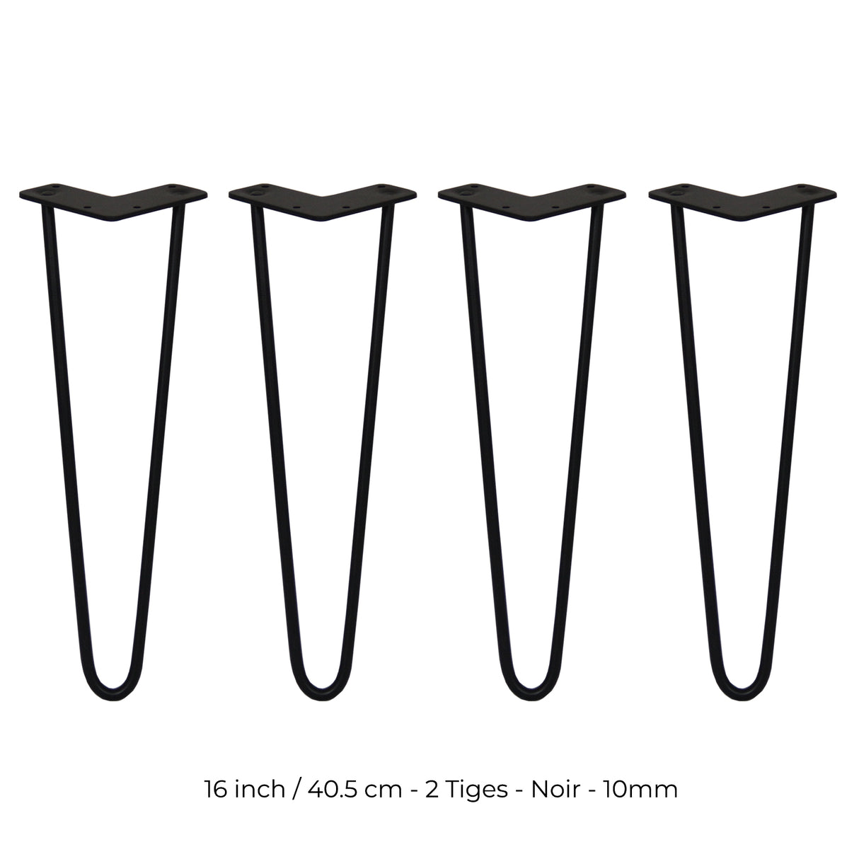 4 Pieds de Table en Épingle à Cheveux - 40,6cm - 2 Tiges - 10mm – Fini Noir