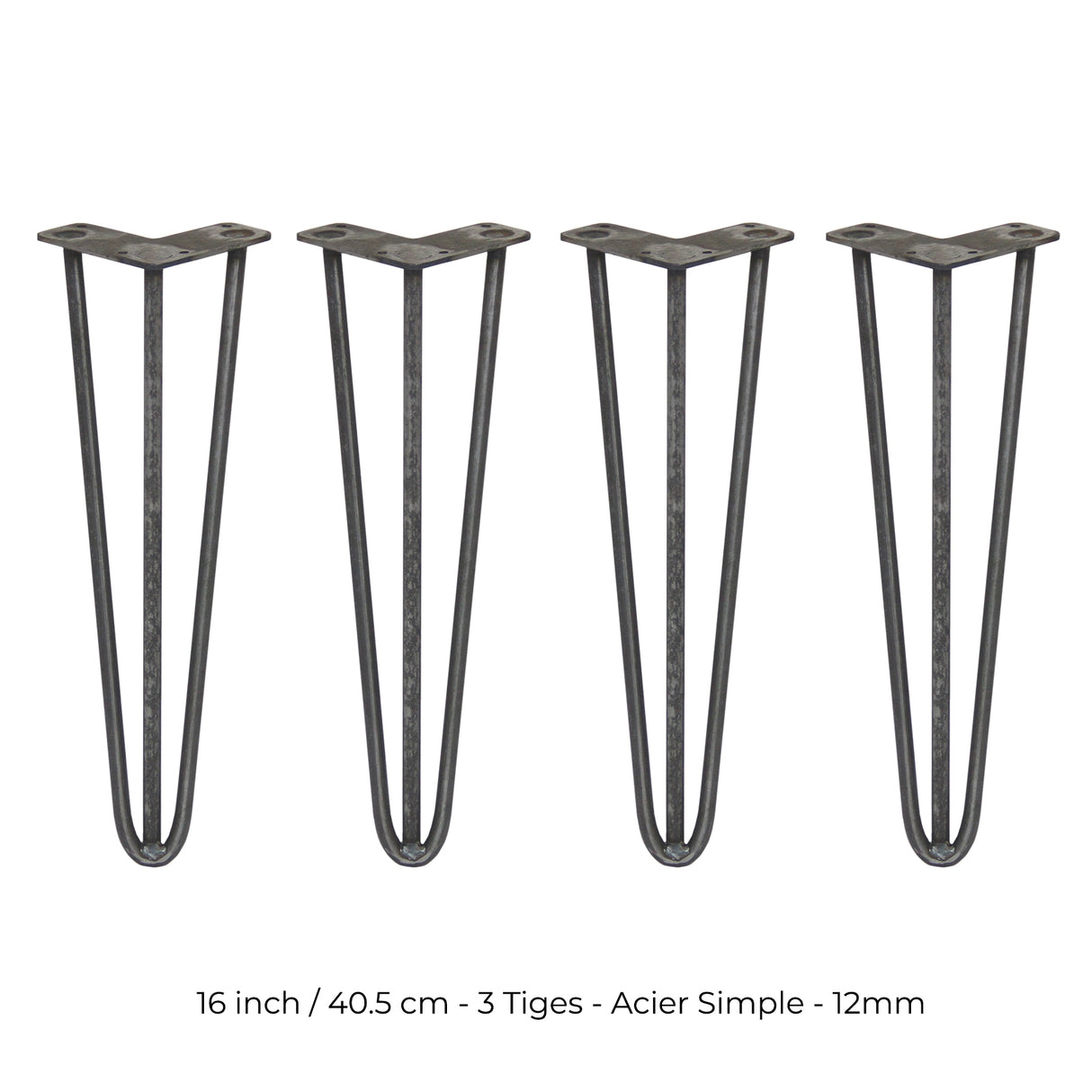 4 Pieds de Table en Epingle à Cheveux - 40,6cm - 3 Tiges - 12mm