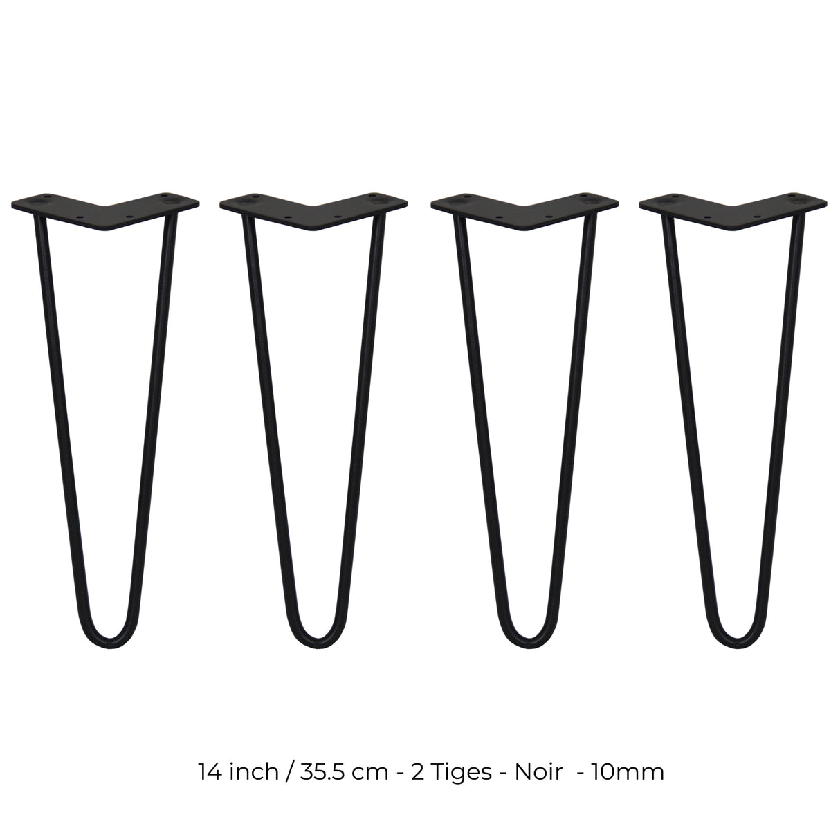 4 Pieds de Table en Épingle à Cheveux - 35,5cm - 2 Tiges - 10mm – Fini Noir