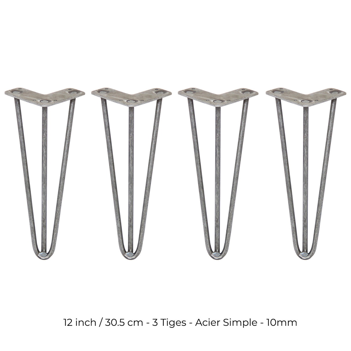 4 Pieds de Table en Epingle à Cheveux - 30,5cm - 3 Tiges - 10mm