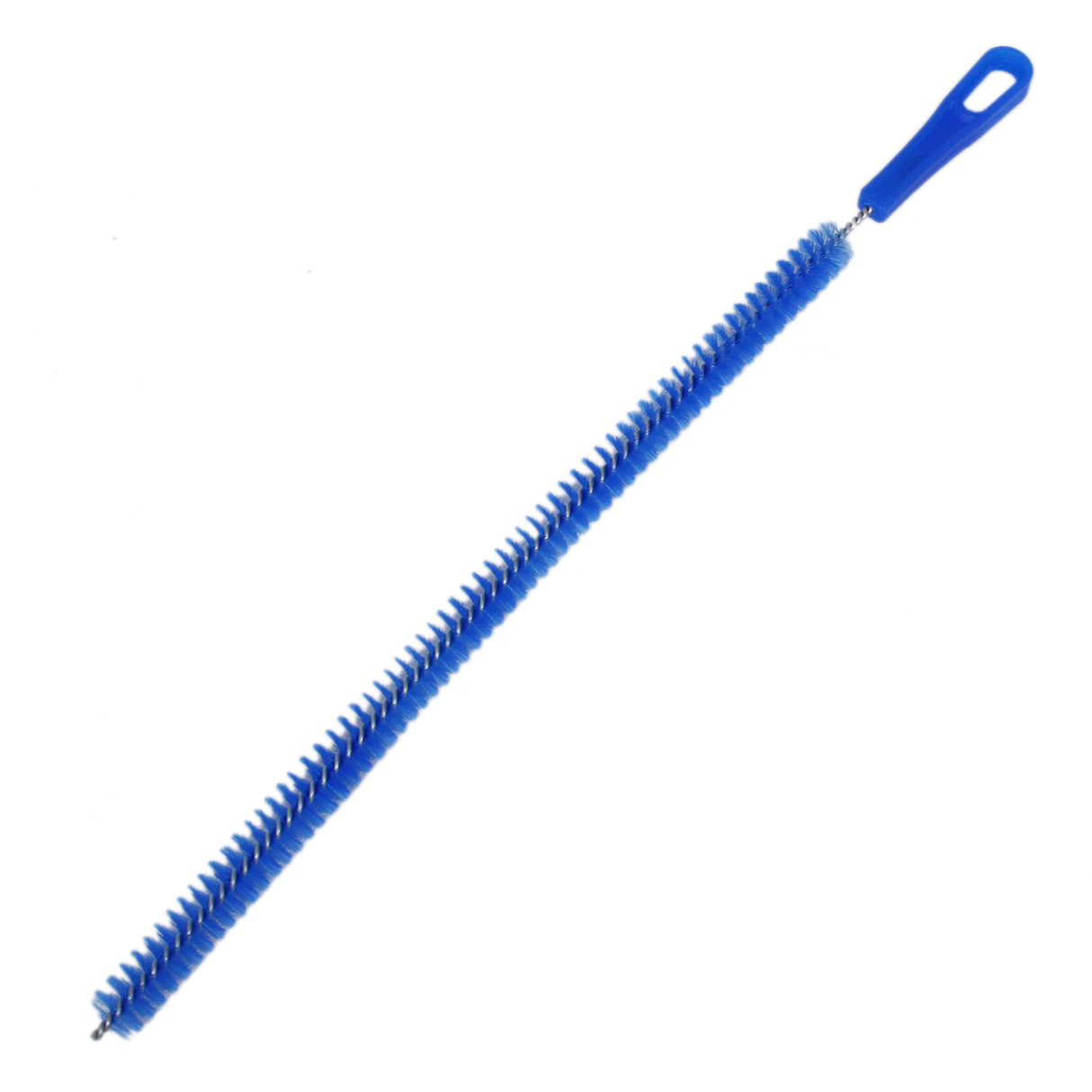 Brosse de nettoyage bleue avec une longue tige et des poils en nylon, idéale pour atteindre les zones difficiles d'accès et enlever la poussière