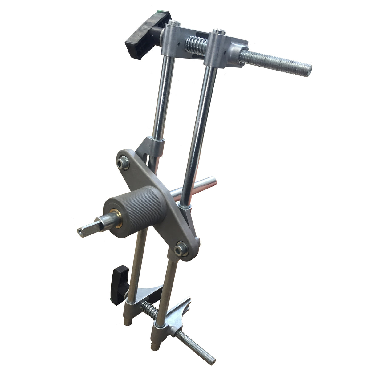 Mortaiseuse T-Mech en métal argenté avec 6 fraises, design robuste et ajustable, idéale pour le travail du bois et la précision