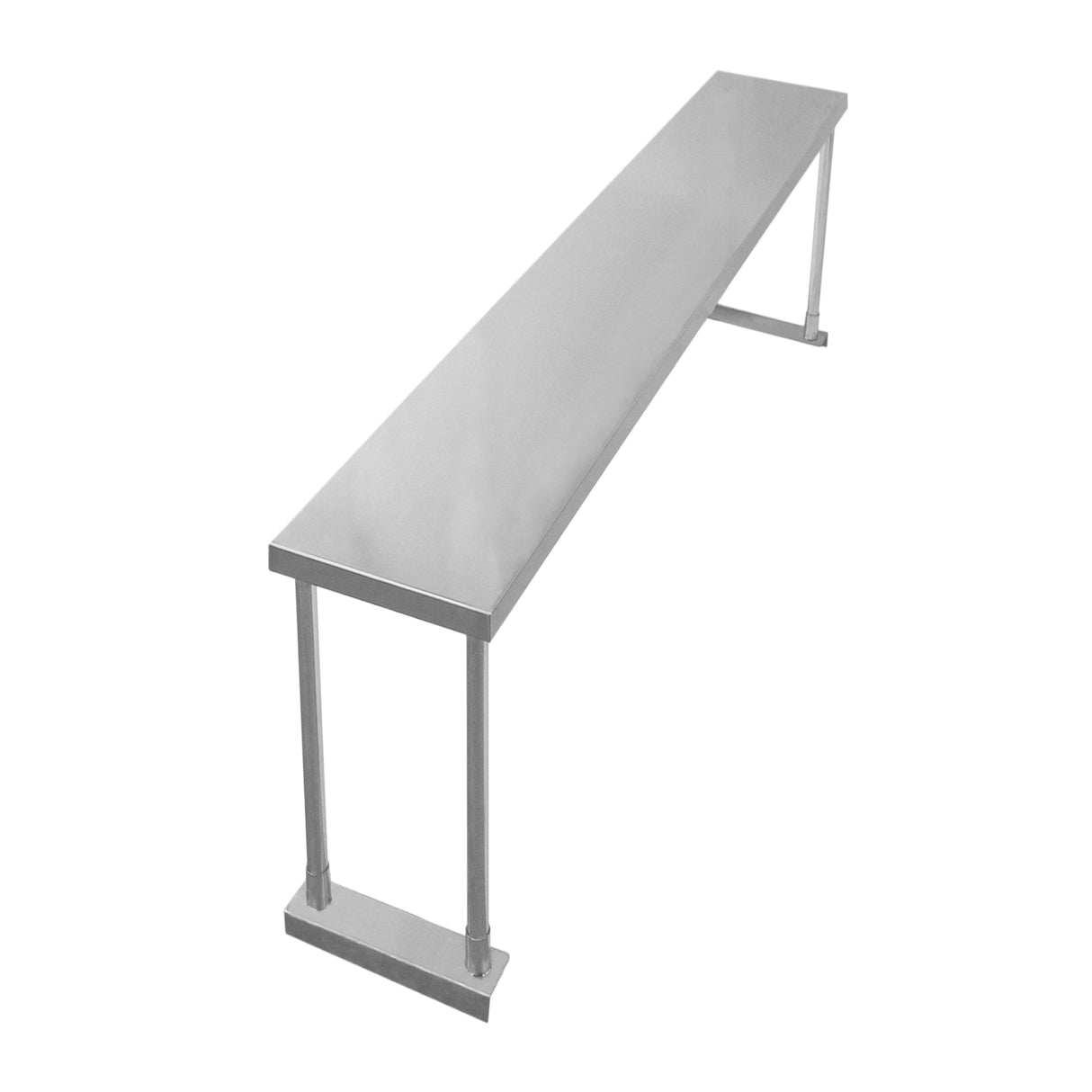 Étagère d'appoint en acier inoxydable, finition brillante, 150 cm de long, avec des pieds solides et un design moderne et minimaliste