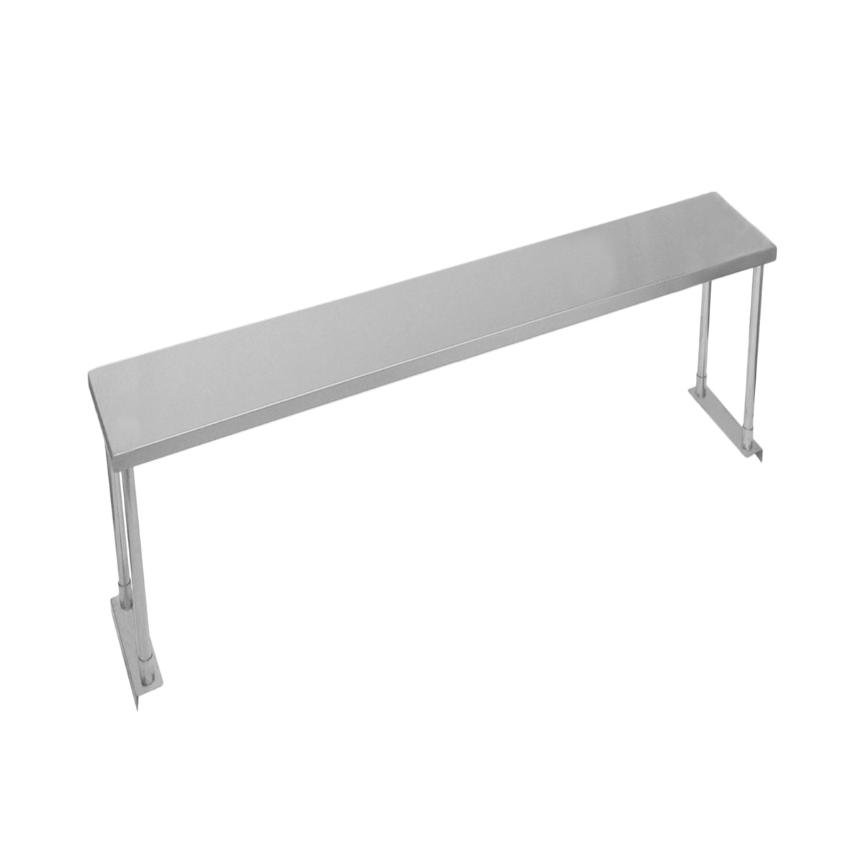 Étagère d'appoint en métal argenté, longue et étroite, avec des pieds robustes, idéale pour le rangement et l'organisation dans divers espaces