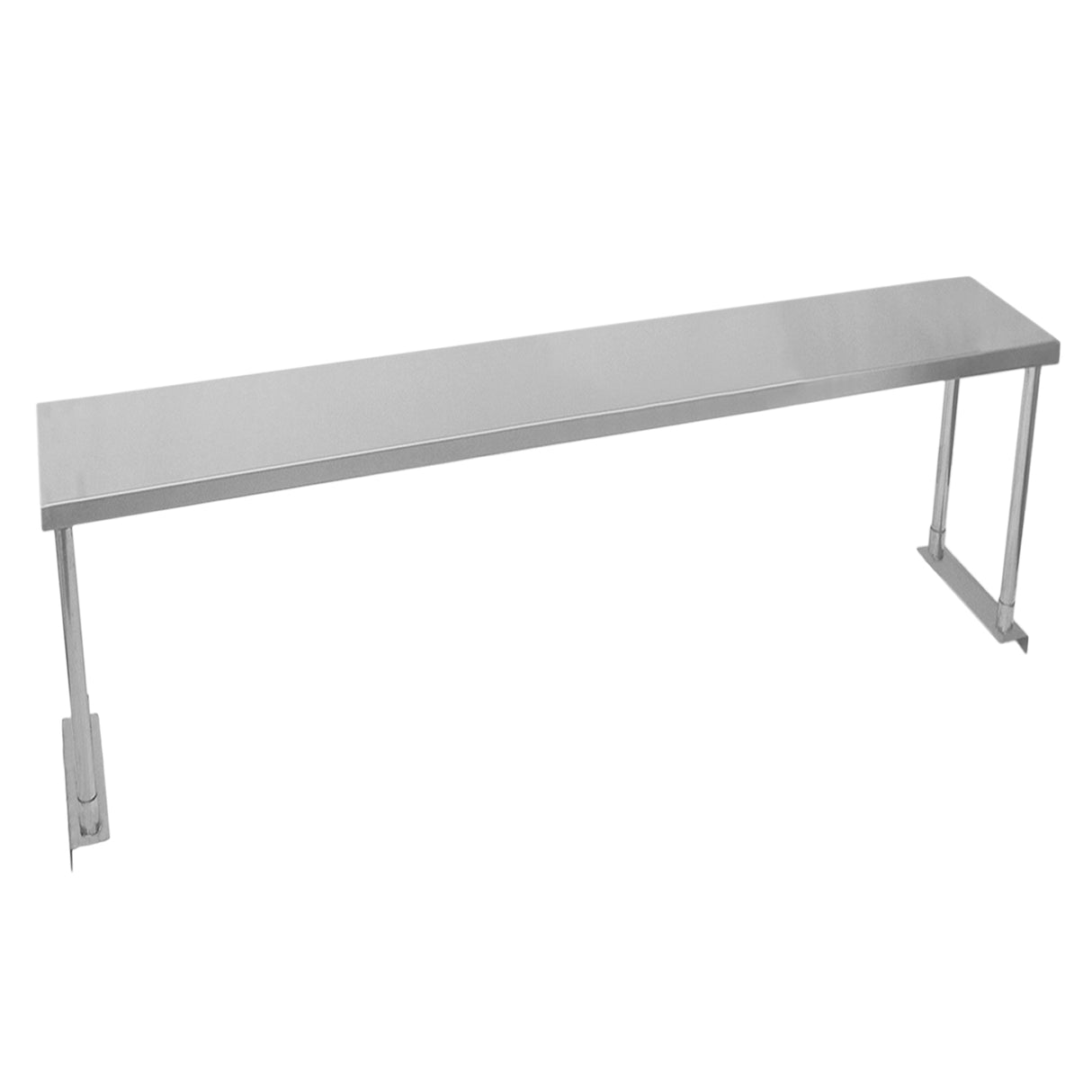 Étagère d'appoint en métal argenté, long plateau lisse de 180 cm, avec des pieds robustes et un design minimaliste élégant