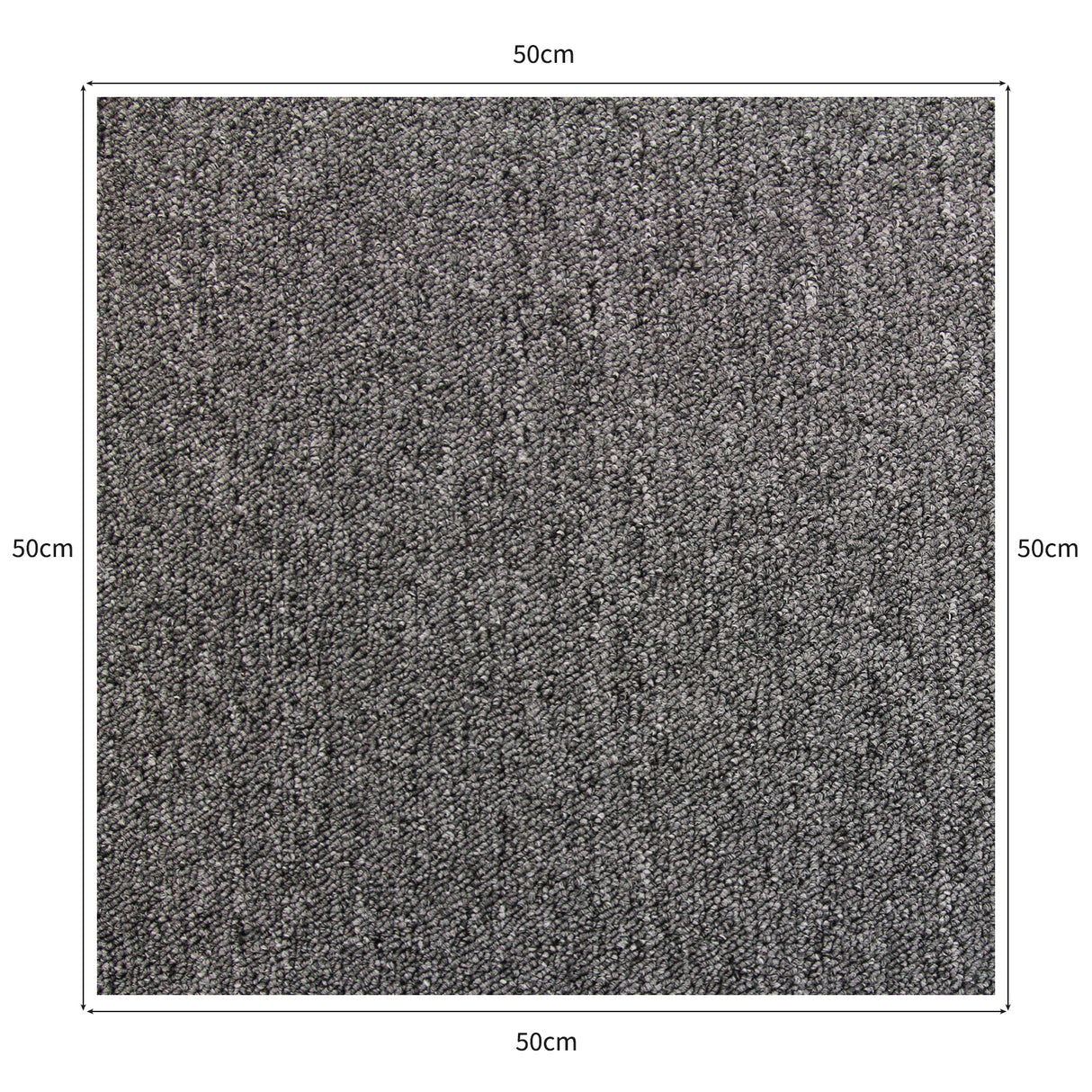 Dalles de moquette gris anthracite, texture douce et tissée, dimensions 50cm x 50cm, idéales pour un sol moderne et élégant